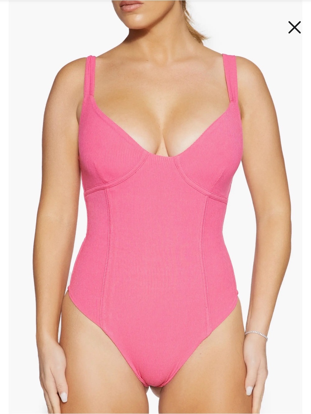 NWT NAKED WARDROBE BRAND pink Faux Bustier Ribbed Bodysuit by NAKED size medium